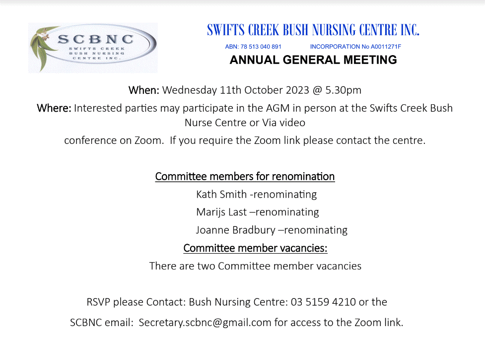 ANNUAL GENERAL MEETING on Wednesday, 11th October 2023 @ 5.30 pm
