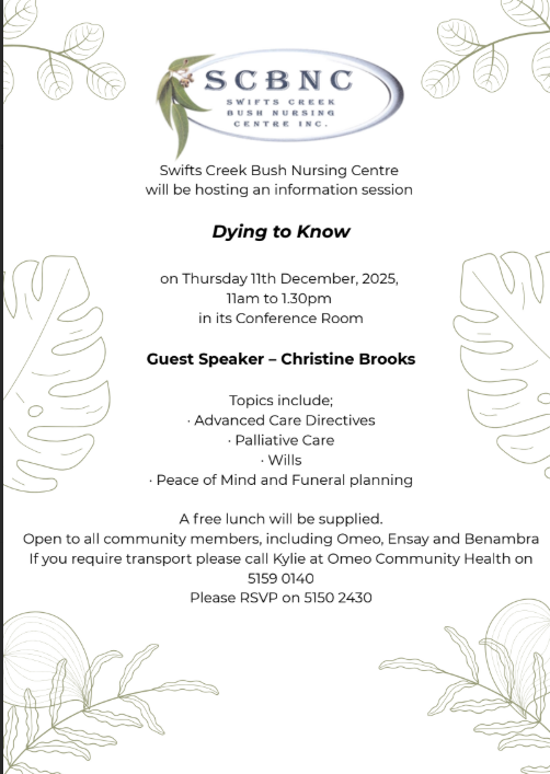 “Dying to Know” Info Session on Thu, 11th December 2025, 11 am @ SCBNC